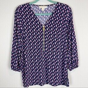 Michael Michael Kors Jersey Knit Navy Pink Geometric Top M